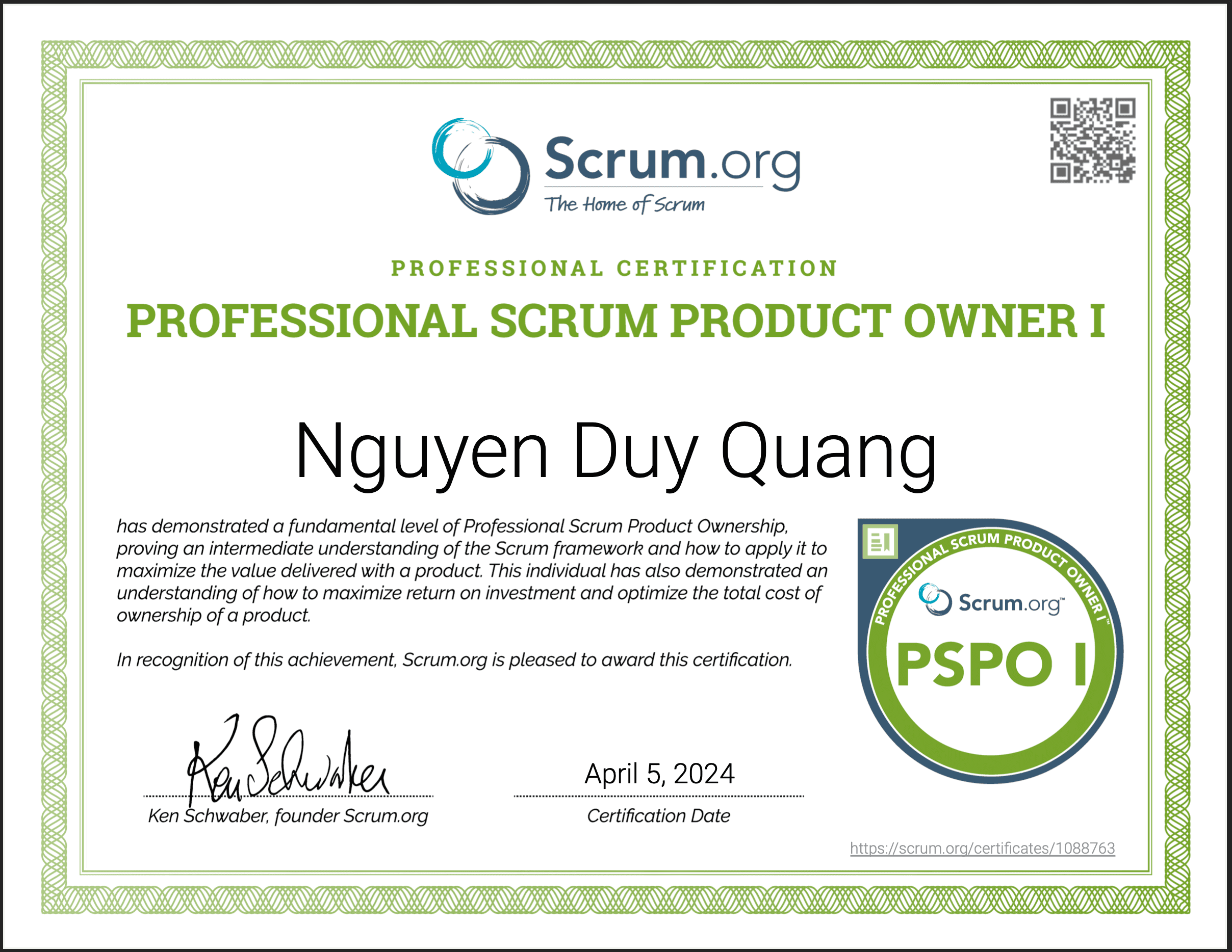 Professional Scrum Product Owner I